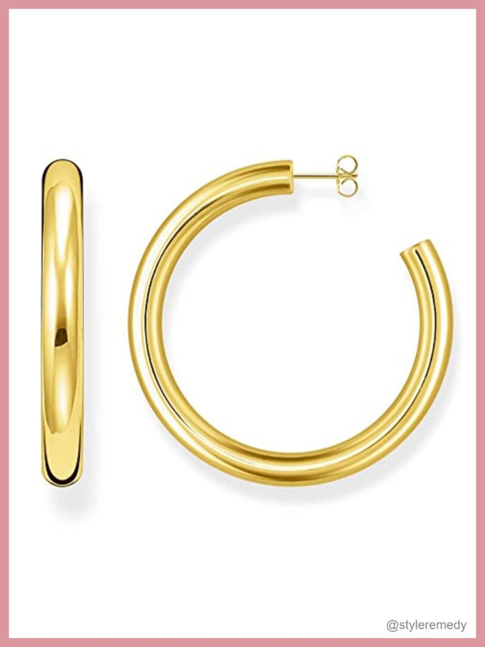 18K Gold Plated Chunky Open Hoop Earrings Lightweight Huggie Hoops